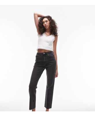 Topshop Tall cropped mid rise straight jeans with raw hems in washed black