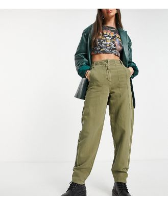 Topshop Tall highwaisted lightweight peg pants in khaki-Green