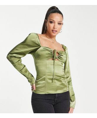 Topshop tall keyhole halter blouse in khaki-Green