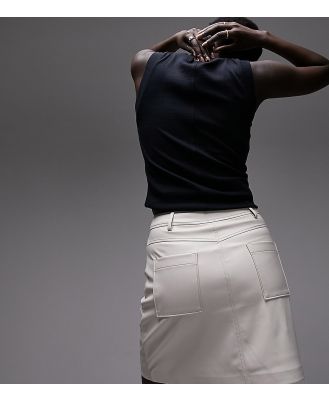 Topshop Tall leather look denim styled mini skirt in ecru-Neutral
