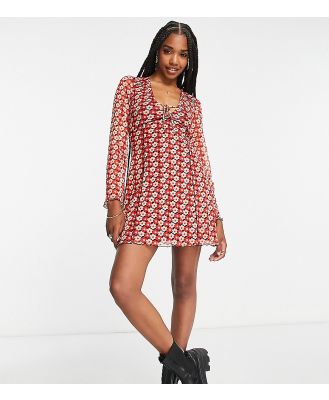 Topshop Tall lettuce edge mesh mini tea dress in red and white floral