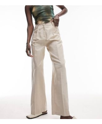 Topshop Tall linen-blend wide leg pants in natural (part of a set)-Neutral