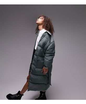Topshop Tall longline puffer jacket in forest green