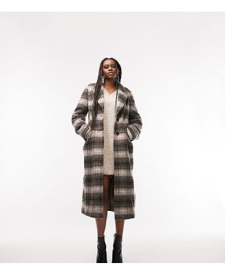 Topshop Tall smart brushed loose check coat in brown