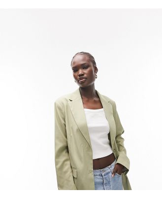 Topshop Tall straight jacket in sage (part of a set)-No colour