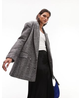 Topshop textured blazer coat in monochrome-Multi