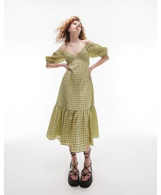 Topshop textured check bust cup midi dress in lime-Green