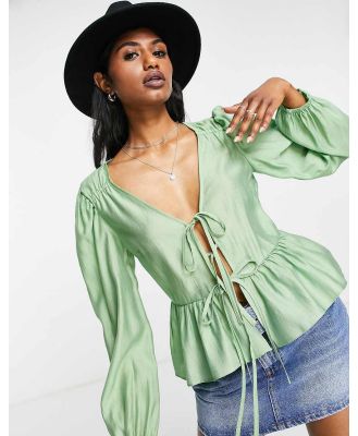 Topshop tie front blouse top in green