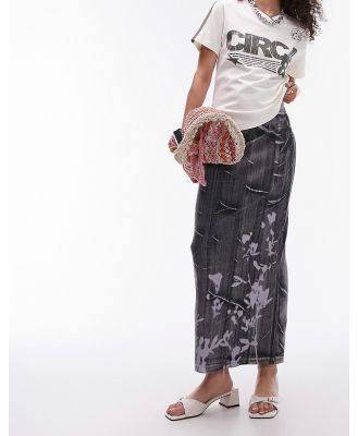 Topshop washed rib floral shadow print midi skirt in grey