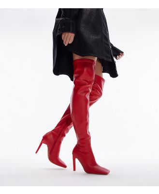 Topshop Wide Fit Mollie over the knee heeled sock boots in red