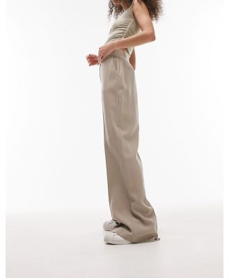 Topshop wide leg pants in taupe (part of a set)-Brown