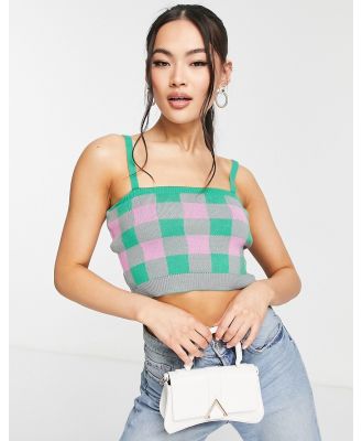 Trendyol knitted cami crop top in pink and green check