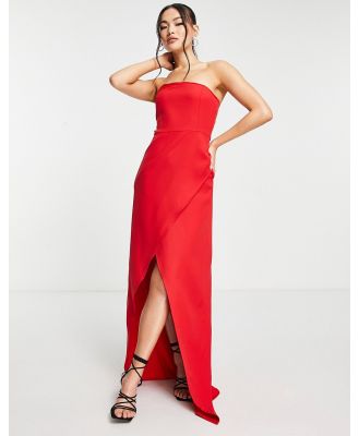 Trendyol wrap bandeau maxi dress with leg split in red
