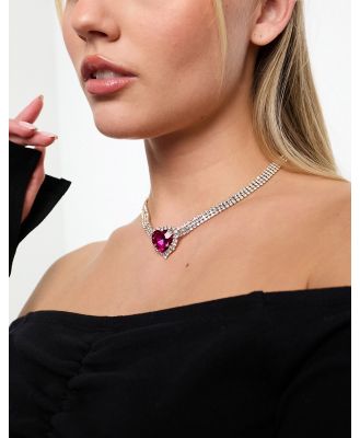 True Decadence chunky embellished heart pendant necklace in hot pink