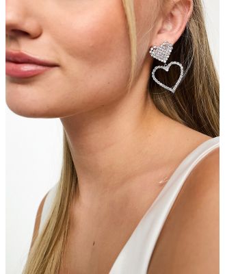 True Decadence embellished double heart earrings in silver