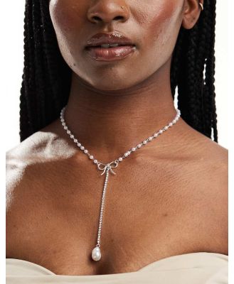 True Decadence pearl bow lariat necklace in silver