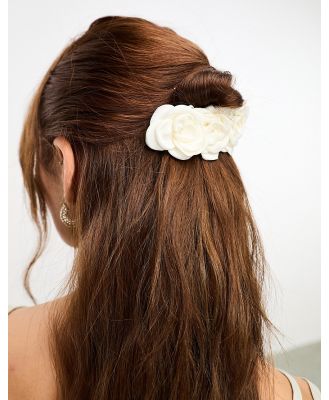 True Decadence satin flower hair clip in cream-White