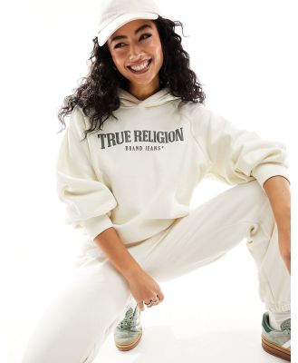 True Religion arch logo boyfriend hoodie in white (part of a set)