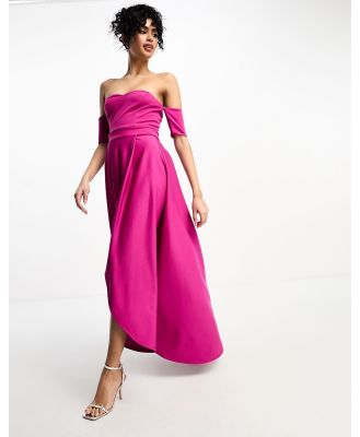 True Violet off shoulder high low dress in fuchsia-Pink