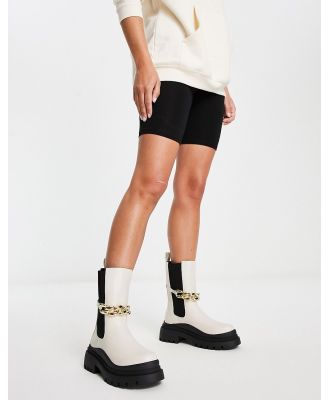 Truffle Collection chunky chain chelsea boots in cream-Green