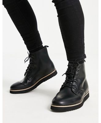 Truffle Collection chunky miminal lace up boots in black faux-leather