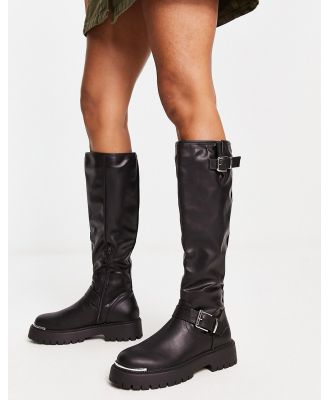 Truffle Collection chunky riding boots in black faux leather