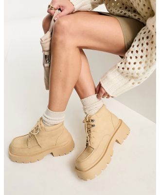 Truffle Collection chunky square toe lace up boots in beige-Neutral