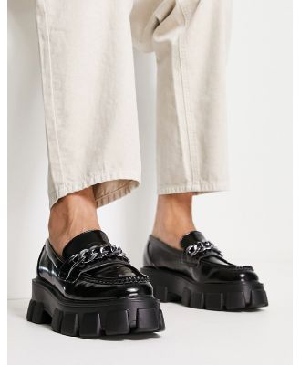 Truffle Collection faux leather chunky chain loafers in black