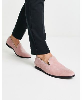 Truffle Collection faux suede slip on loafers in pink