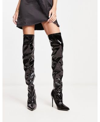 Truffle Collection glam over the knee stiletto boots in black patent