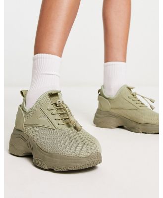 Truffle Collection knitted toggle runner sneakers in sage green-Neutral