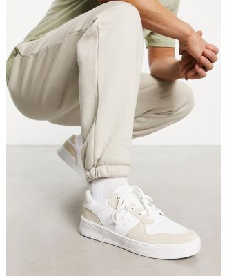 Truffle Collection lace up sneakers in oat mix-White