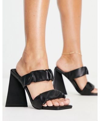 Truffle Collection ruched double strap heeled mules in black