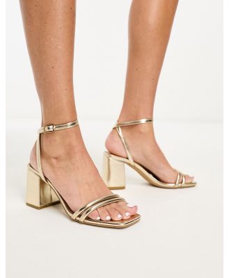 Truffle Collection square toe block heel barely there sandals in gold