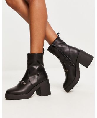 Truffle Collection square toe loafer trim boots in black