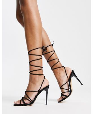 Truffle Collection tie leg stiletto heeled sandals with square toe in black