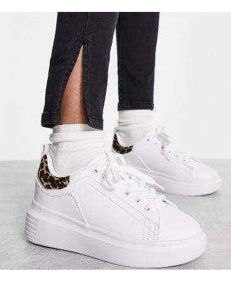 Truffle Collection Wide Fit chunky sneakers in white and leopard back tab