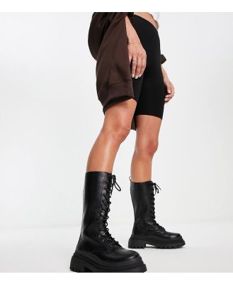 Truffle Collection Wide Fit lace up chunky boots in black