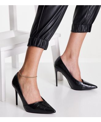 Truffle Collection Wide Fit pointed stiletto heels in black croc