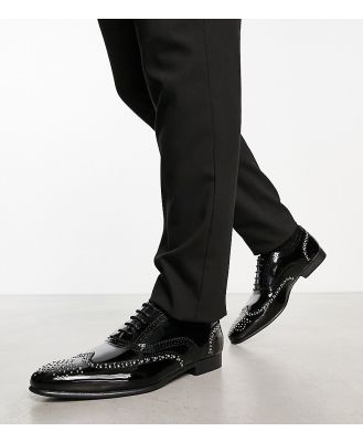 Truffle Collection Wide Fit studded oxford lace up shoes in black faux leather