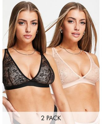 Tutti Rouge Fuller Bust 2 pack of lace triangle bralettes in black and pink-Multi