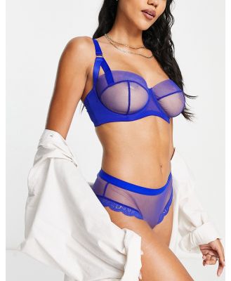 Tutti Rouge Raya sheer mesh high waist brazilian briefs with ruched back detail in cobalt-Blue