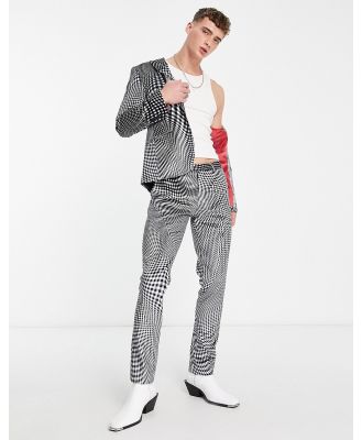 Twisted Tailor Amoros skinny suit pants in black and white warped check print-Multi