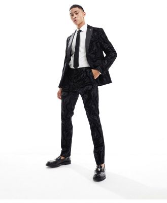 Twisted Tailor Angelou flock suit pants in black