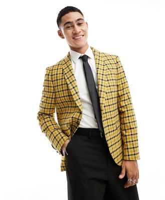 Twisted Tailor Austens check suit jacket in yellow