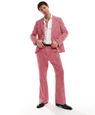 Twisted Tailor houndstooth suit pants in red and pink-Multi