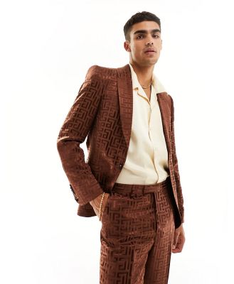 Twisted Tailor Hurston jacquard suit jacket in brown