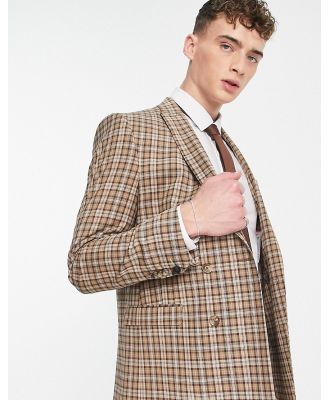 Twisted Tailor Mepstead double breasted suit jacket in beige prince of wales check-Neutral
