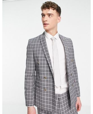 Twisted Tailor Mepstead double breasted suit jacket in grey prince of wales check
