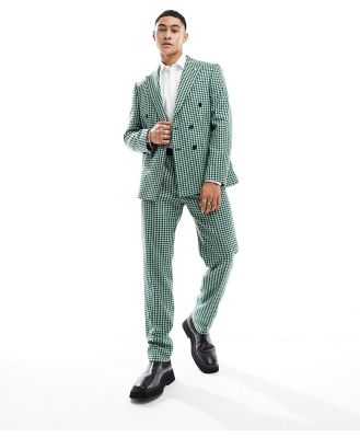 Twisted Tailor Morrison check suit pants in green